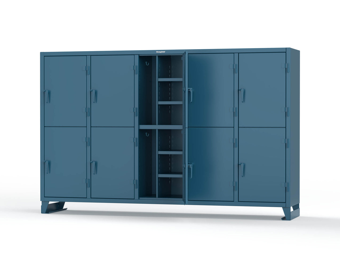 Extreme Duty 12 GA Double-Tier Locker with 10 Compartments, 20 Shelves, Coat Hooks - 122 in. W x 24in. D x 78 in. H - 106-24-2TPL-5010