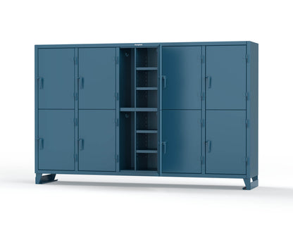 Extreme Duty 12 GA Double-Tier Locker with 10 Compartments, 20 Shelves, Coat Hooks - 122 in. W x 24in. D x 78 in. H - 106-24-2TPL-5010