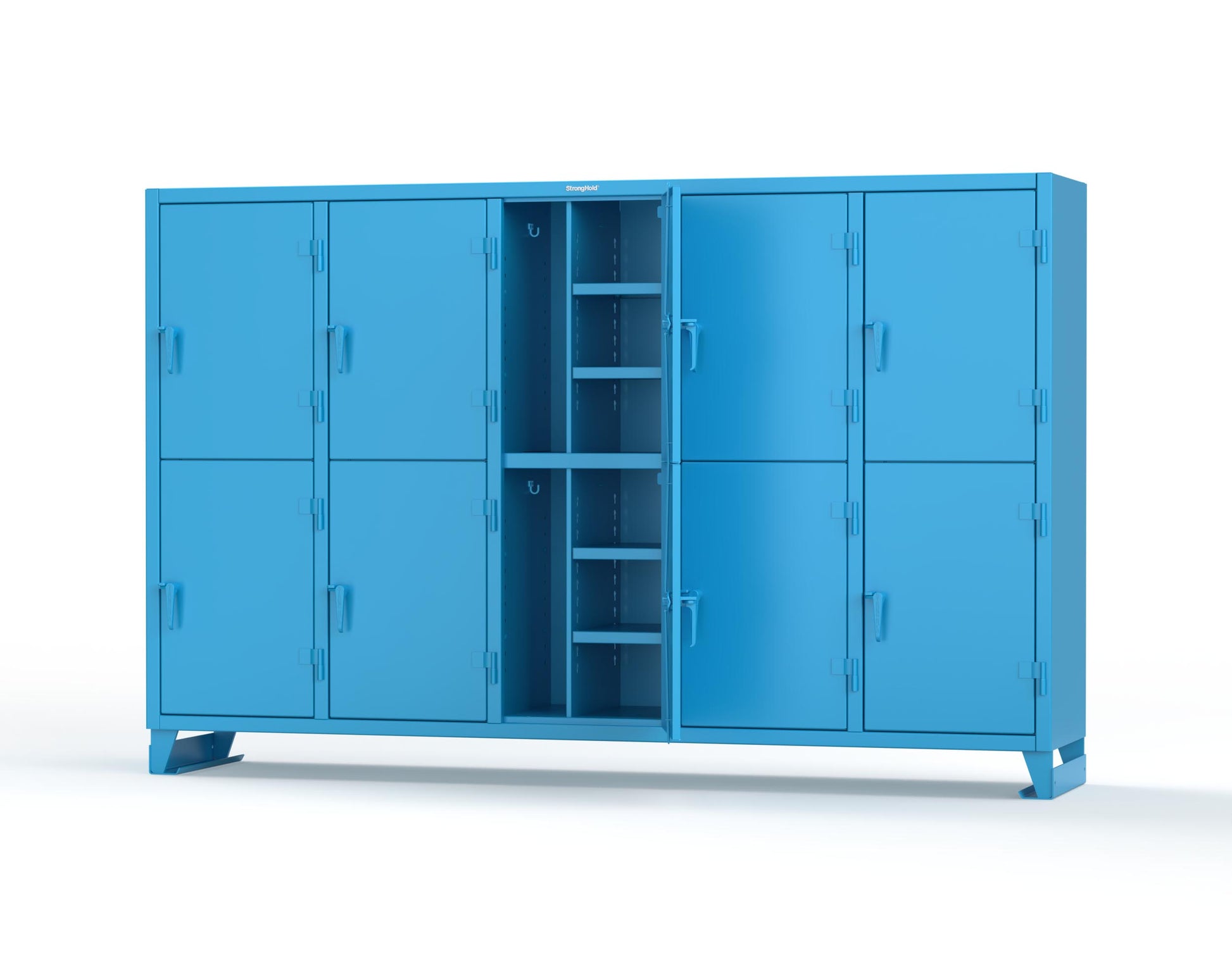 Extreme Duty 12 GA Double-Tier Locker with 10 Compartments, 20 Shelves, Coat Hooks - 122 in. W x 24in. D x 78 in. H - 106-24-2TPL-5012