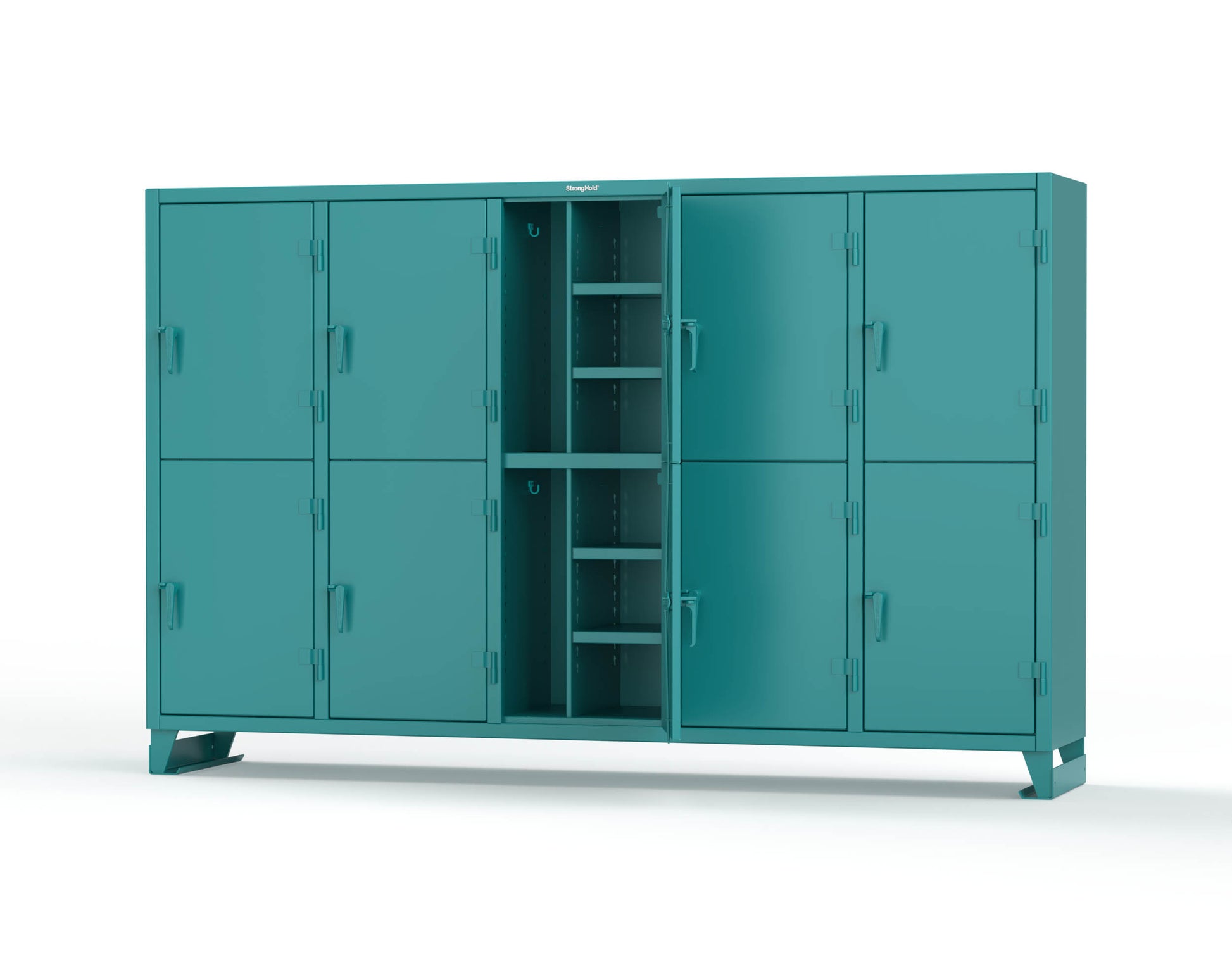 Extreme Duty 12 GA Double-Tier Locker with 10 Compartments, 20 Shelves, Coat Hooks - 122 in. W x 24in. D x 78 in. H - 106-24-2TPL-5021