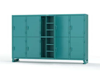 Extreme Duty 12 GA Double-Tier Locker with 10 Compartments, 20 Shelves, Coat Hooks - 122 in. W x 24in. D x 78 in. H - 106-24-2TPL-5021