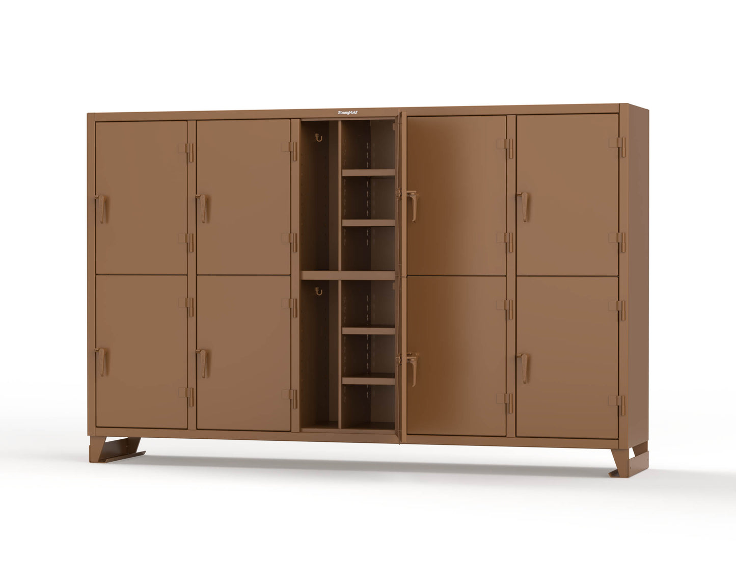 Extreme Duty 12 GA Double-Tier Locker with 10 Compartments, 20 Shelves, Coat Hooks - 122 in. W x 24in. D x 78 in. H - 106-24-2TPL-8025