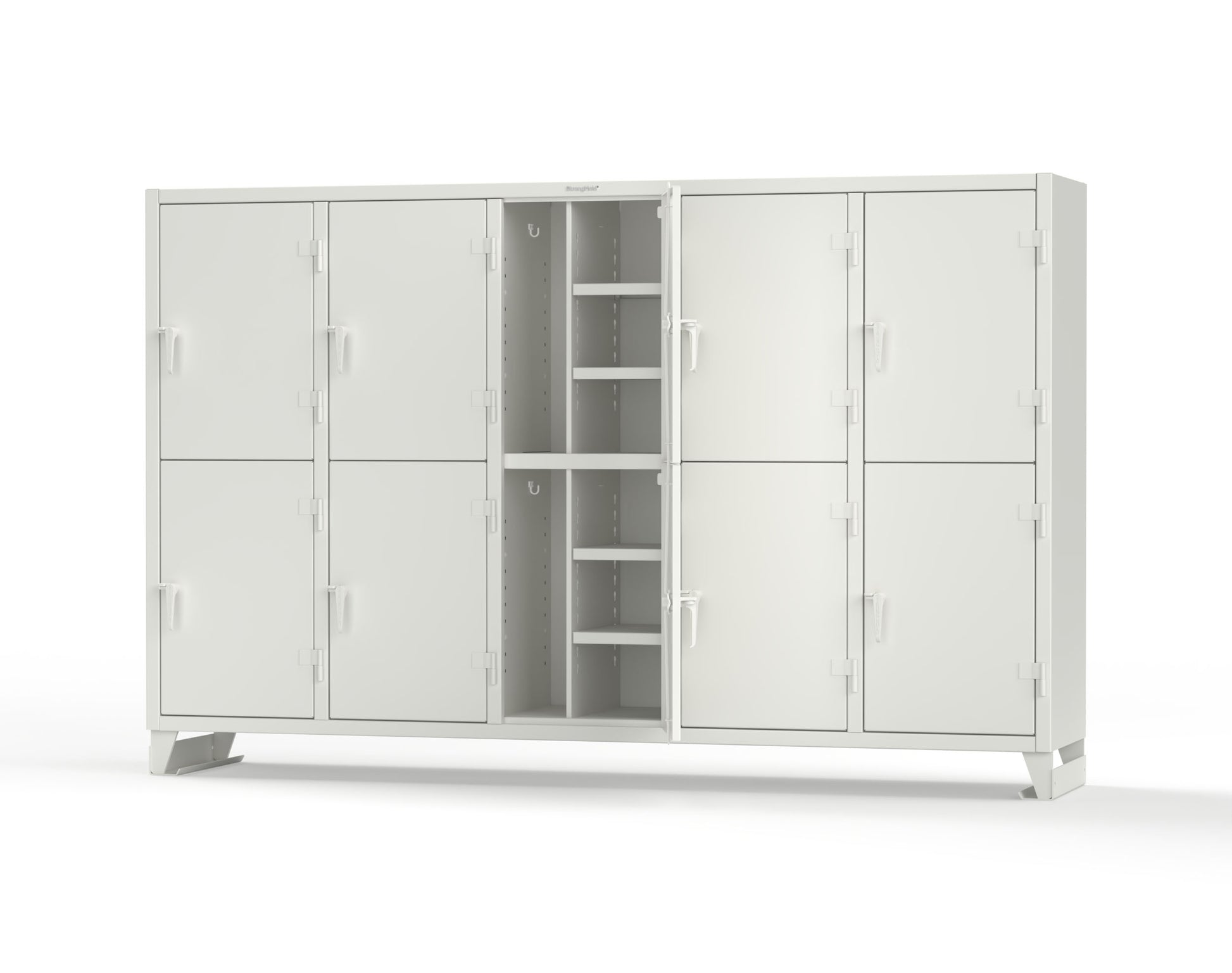 Extreme Duty 12 GA Double-Tier Locker with 10 Compartments, 20 Shelves, Coat Hooks - 122 in. W x 24in. D x 78 in. H - 106-24-2TPL-9003