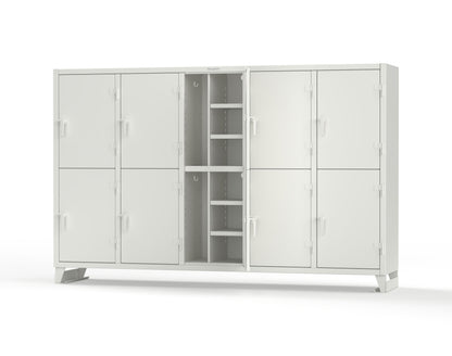 Extreme Duty 12 GA Double-Tier Locker with 10 Compartments, 20 Shelves, Coat Hooks - 122 in. W x 24in. D x 78 in. H - 106-24-2TPL-9003
