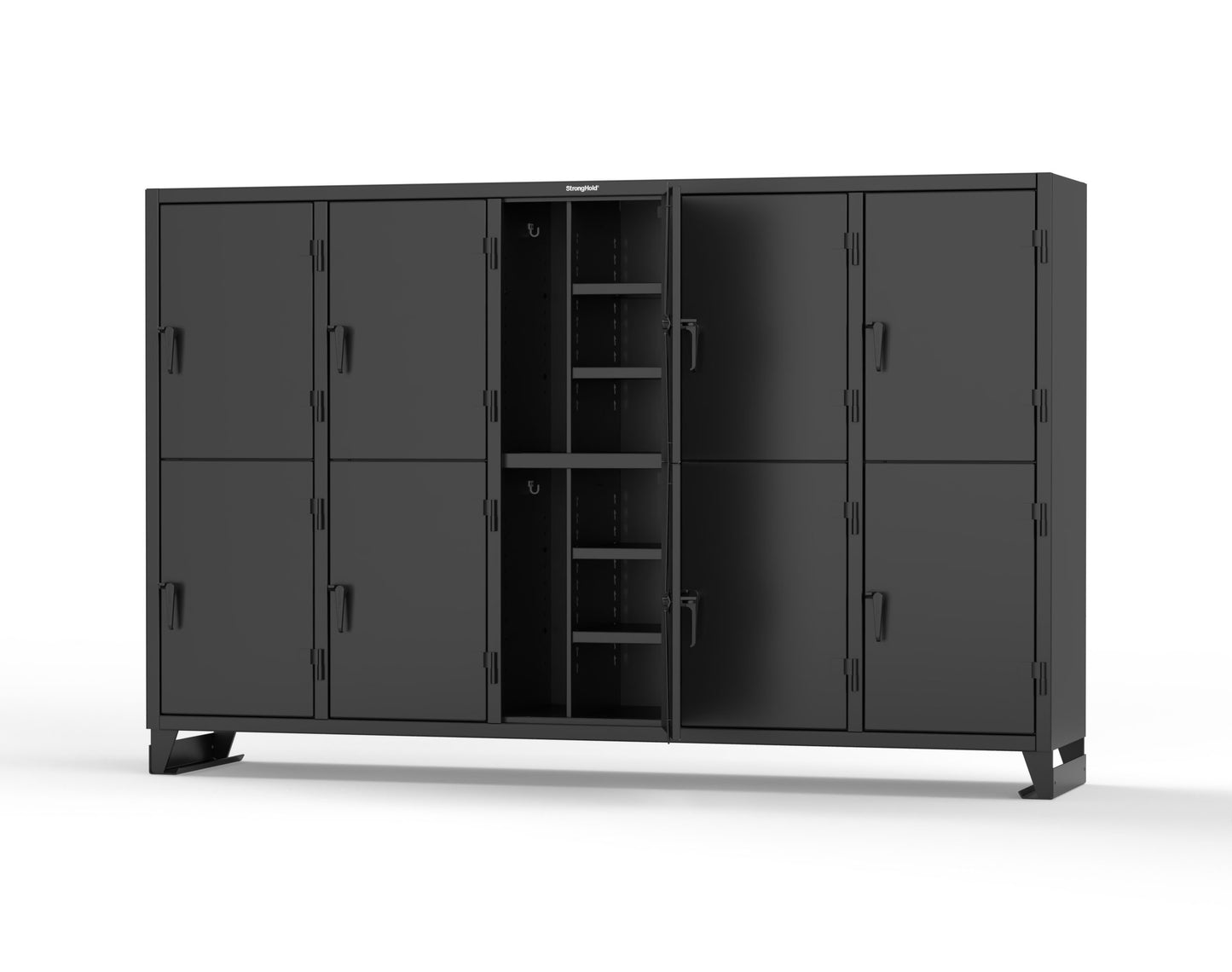 Extreme Duty 12 GA Double-Tier Locker with 10 Compartments, 20 Shelves, Coat Hooks - 122 in. W x 24in. D x 78 in. H - 106-24-2TPL-9005
