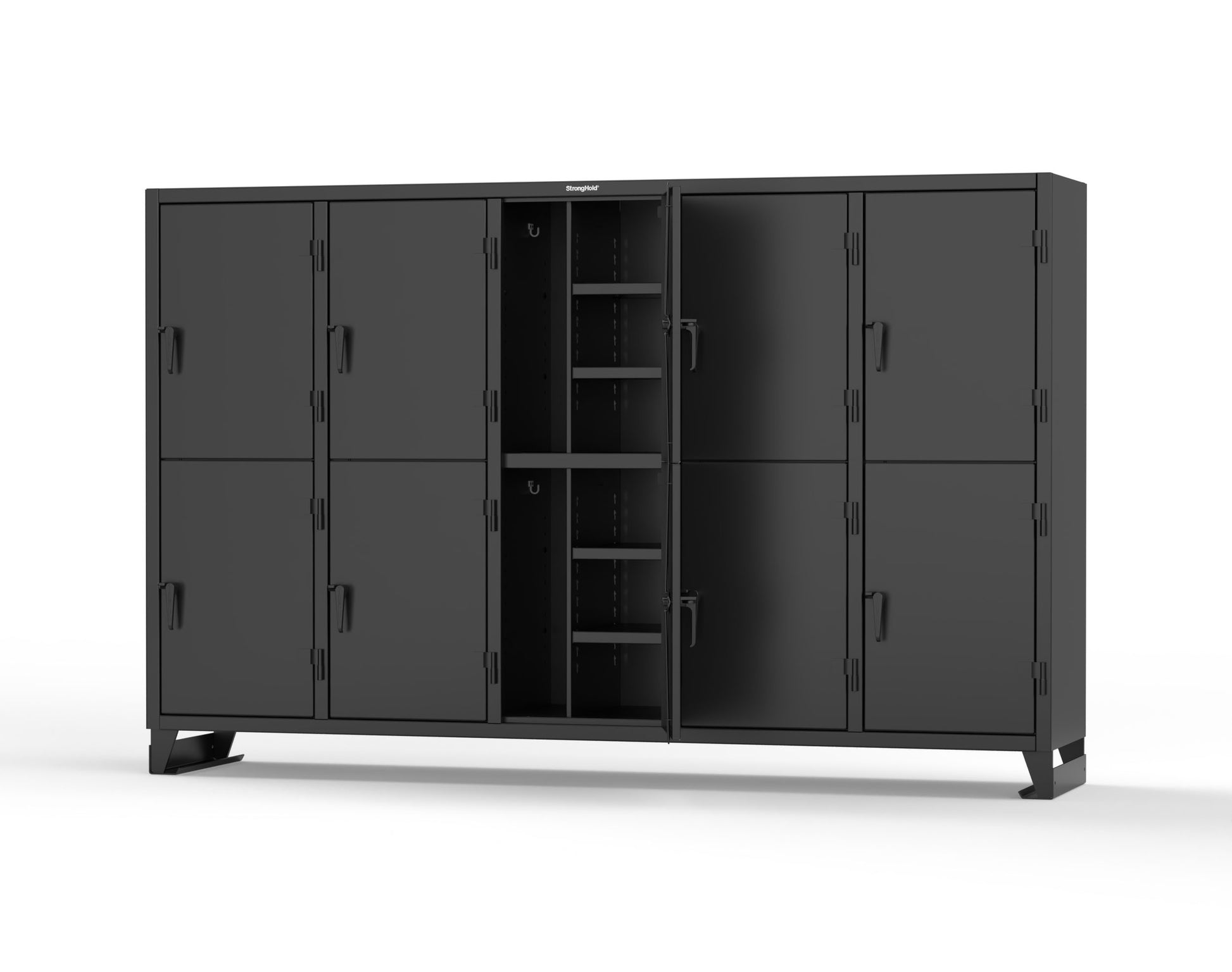 Extreme Duty 12 GA Double-Tier Locker with 10 Compartments, 20 Shelves, Coat Hooks - 122 in. W x 24in. D x 78 in. H - 106-24-2TPL-9005