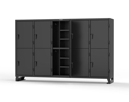 Extreme Duty 12 GA Double-Tier Locker with 10 Compartments, 20 Shelves, Coat Hooks - 122 in. W x 24in. D x 78 in. H - 106-24-2TPL-9005