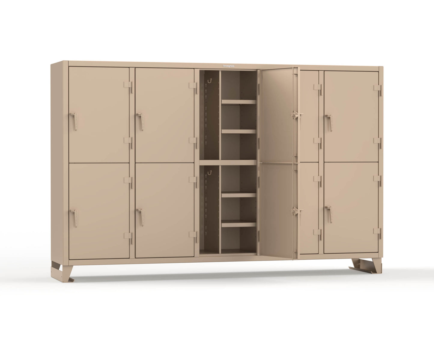 Extreme Duty 12 GA Double-Tier Locker with 10 Compartments, 20 Shelves, Coat Hooks - 122 in. W x 24in. D x 78 in. H - 106-24-2TPL-1019