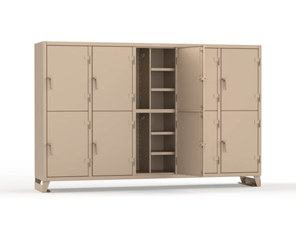 Extreme Duty 12 GA Double-Tier Locker with 10 Compartments, 20 Shelves, Coat Hooks - 122 in. W x 24in. D x 78 in. H - 106-24-2TPL-1019