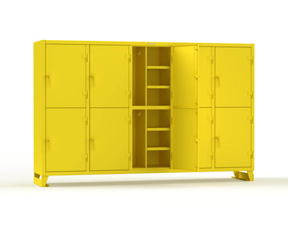 Extreme Duty 12 GA Double-Tier Locker with 10 Compartments, 20 Shelves, Coat Hooks - 122 in. W x 24in. D x 78 in. H - 106-24-2TPL-1023