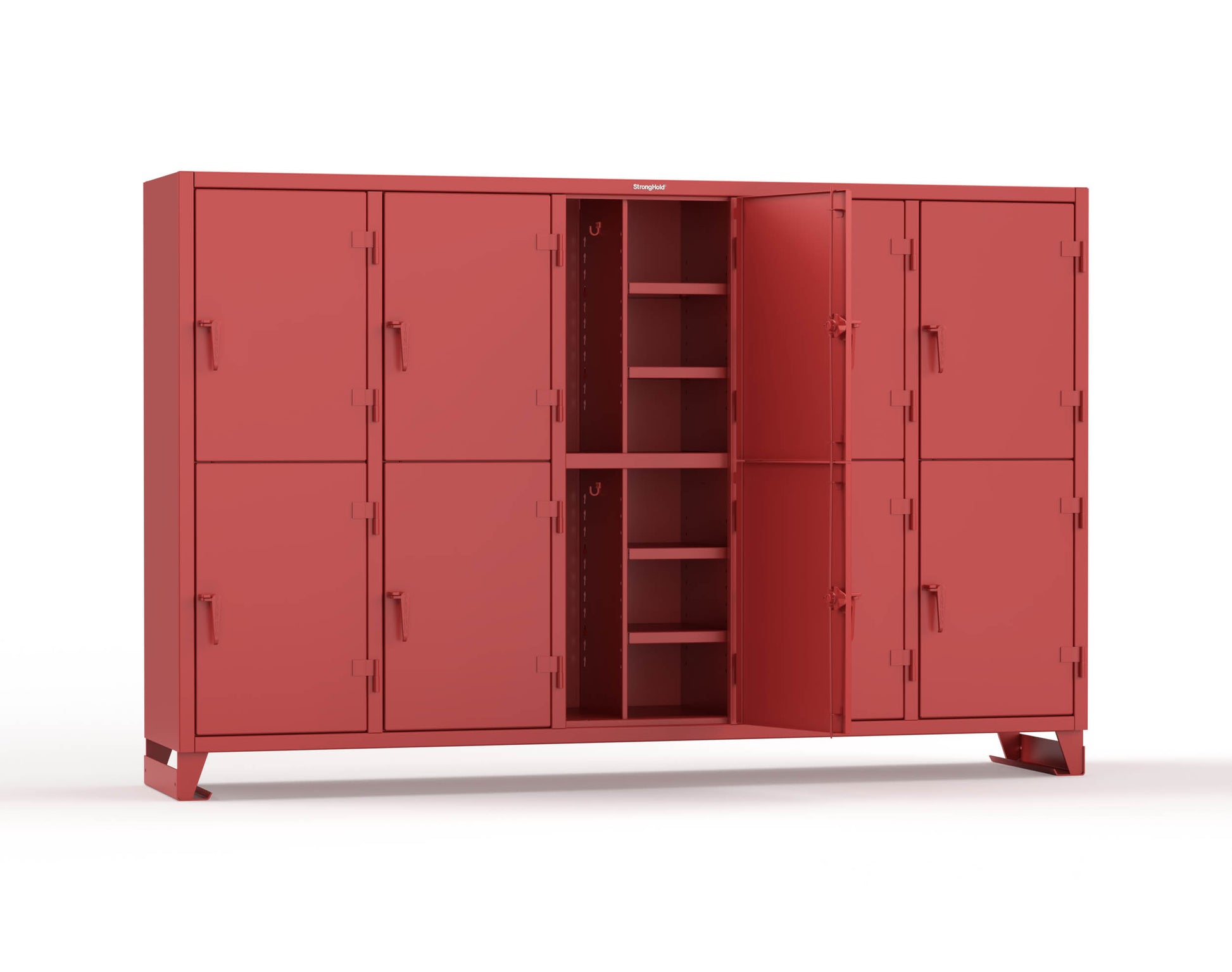 Extreme Duty 12 GA Double-Tier Locker with 10 Compartments, 20 Shelves, Coat Hooks - 122 in. W x 24in. D x 78 in. H - 106-24-2TPL-3001