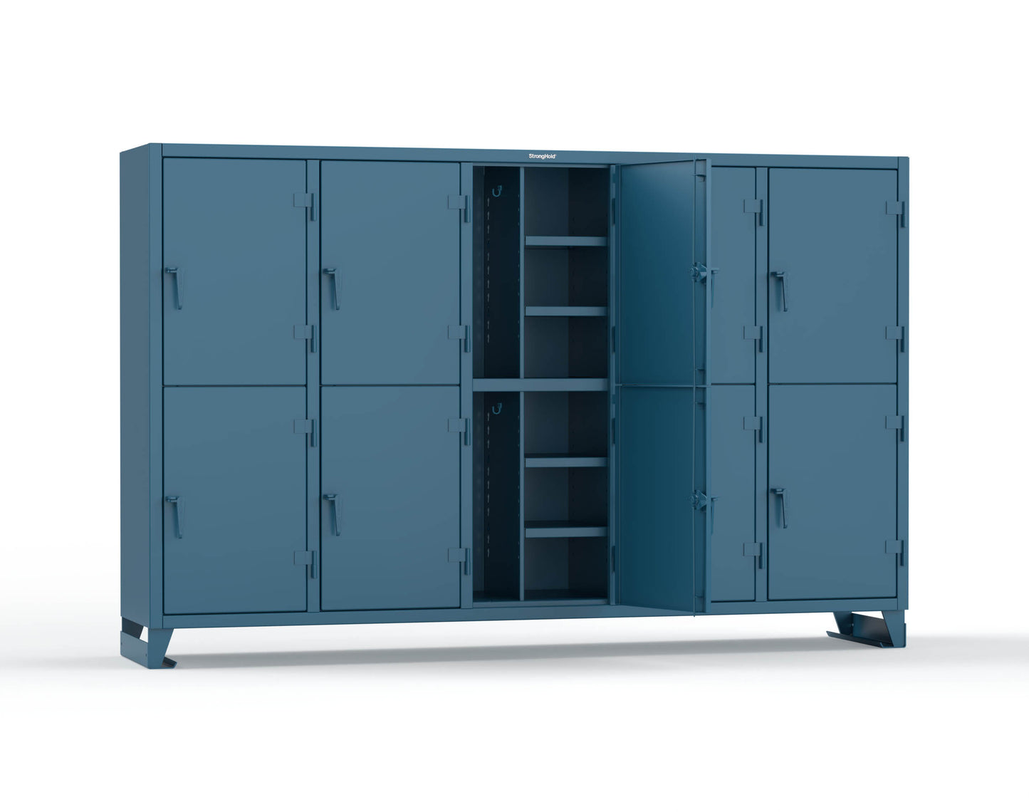 Extreme Duty 12 GA Double-Tier Locker with 10 Compartments, 20 Shelves, Coat Hooks - 122 in. W x 24in. D x 78 in. H - 106-24-2TPL-5010