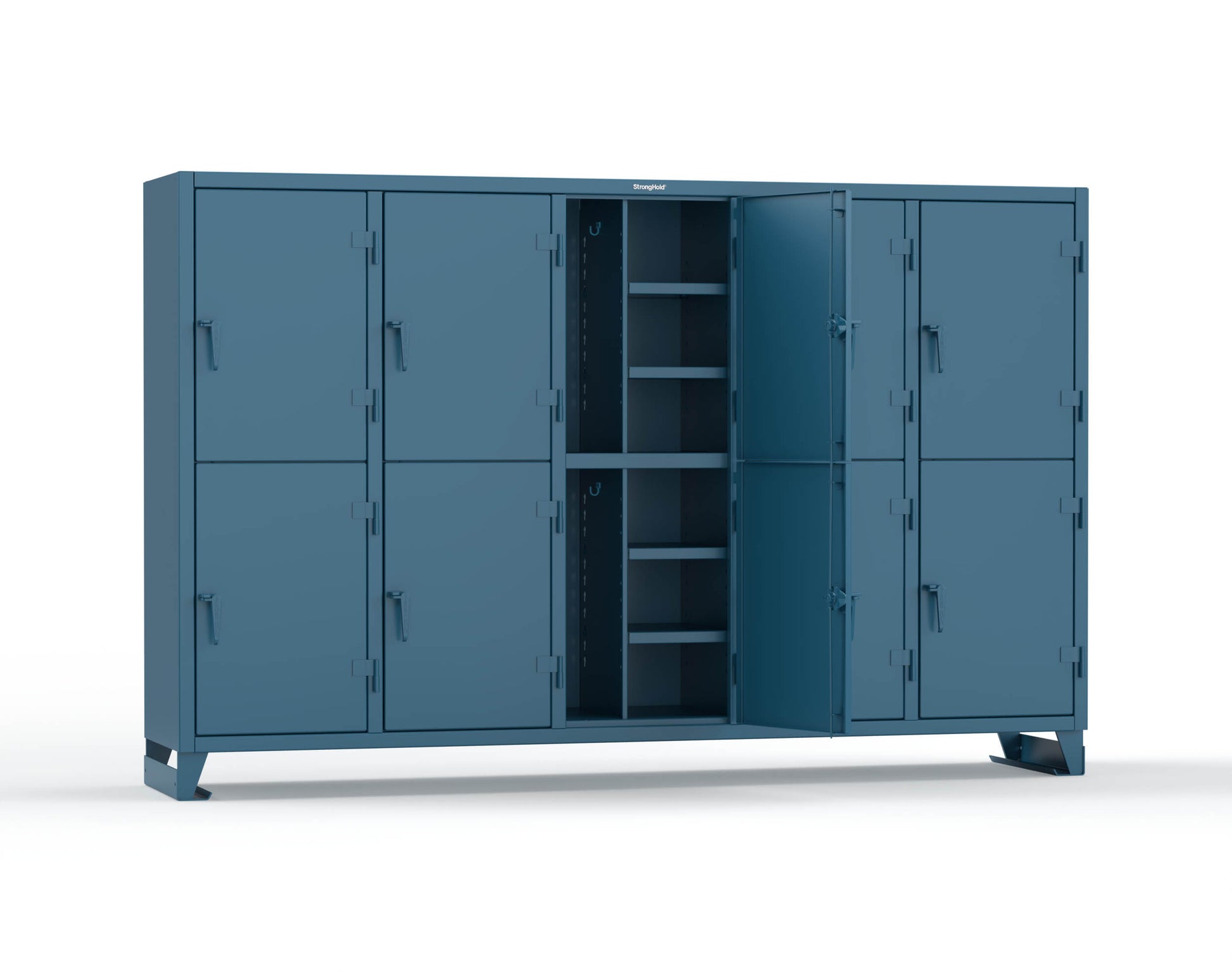 Extreme Duty 12 GA Double-Tier Locker with 10 Compartments, 20 Shelves, Coat Hooks - 122 in. W x 24in. D x 78 in. H - 106-24-2TPL-5010