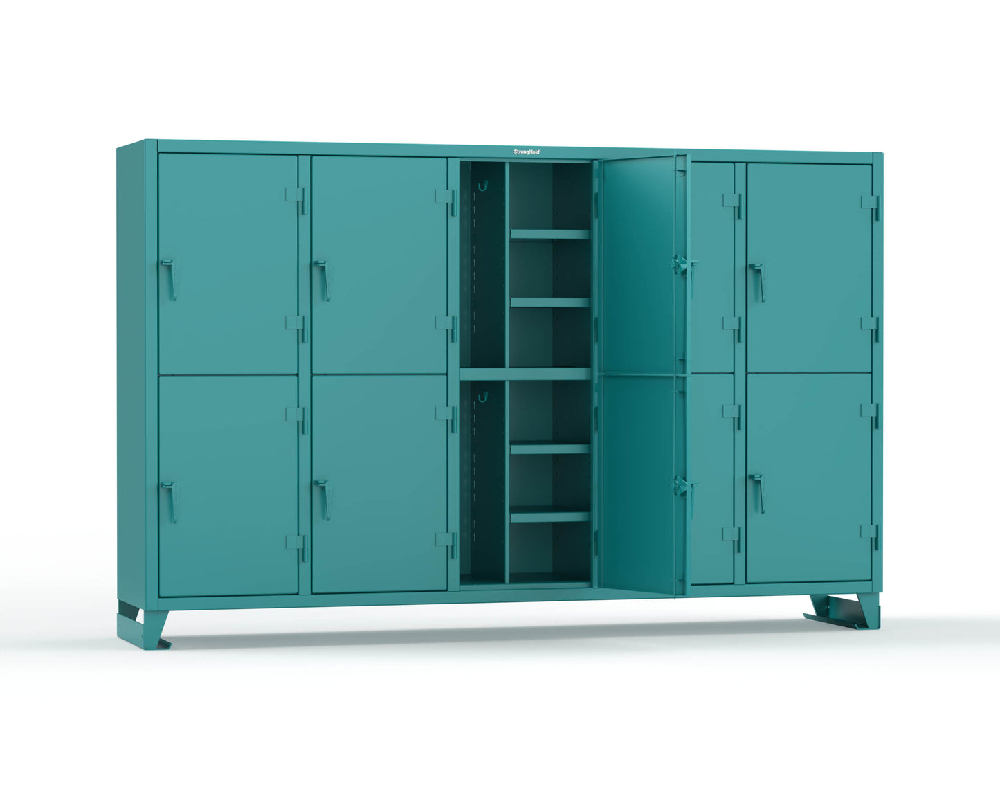 Extreme Duty 12 GA Double-Tier Locker with 10 Compartments, 20 Shelves, Coat Hooks - 122 in. W x 24in. D x 78 in. H - 106-24-2TPL-5021