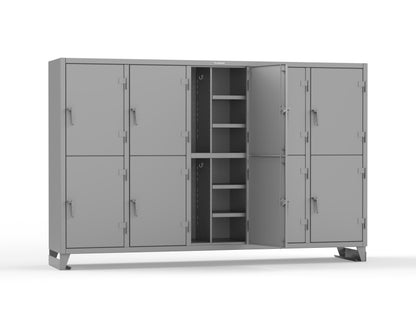 Extreme Duty 12 GA Double-Tier Locker with 10 Compartments, 20 Shelves, Coat Hooks - 122 in. W x 24in. D x 78 in. H - 106-24-2TPL-7037