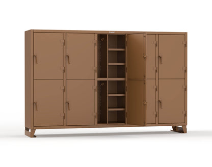 Extreme Duty 12 GA Double-Tier Locker with 10 Compartments, 20 Shelves, Coat Hooks - 122 in. W x 24in. D x 78 in. H - 106-24-2TPL-8025