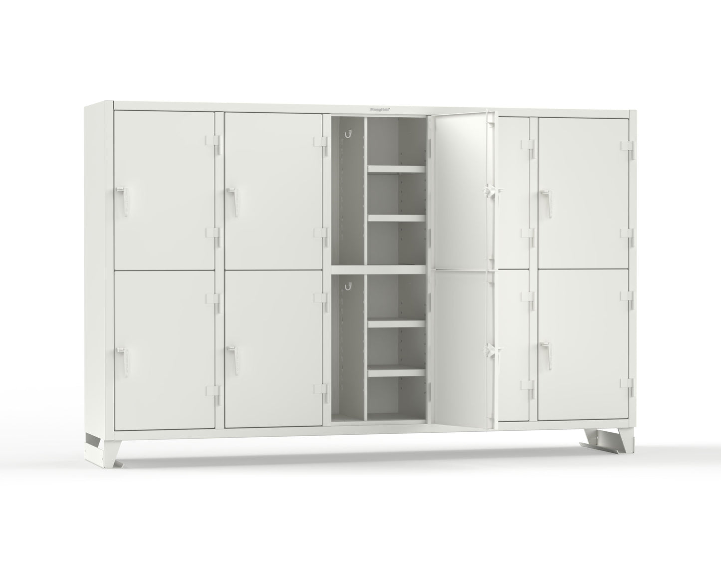 Extreme Duty 12 GA Double-Tier Locker with 10 Compartments, 20 Shelves, Coat Hooks - 122 in. W x 24in. D x 78 in. H - 106-24-2TPL-9003