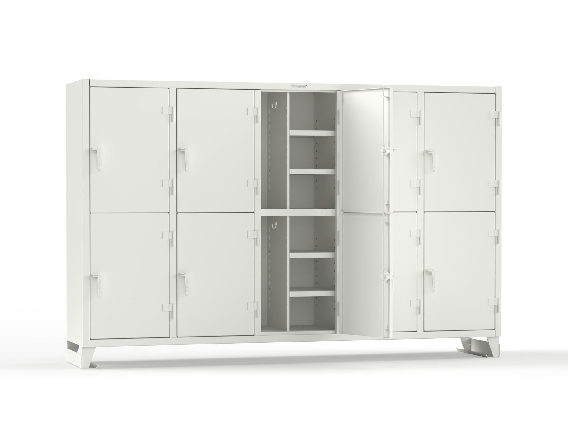 Extreme Duty 12 GA Double-Tier Locker with 10 Compartments, 20 Shelves, Coat Hooks - 122 in. W x 24in. D x 78 in. H - 106-24-2TPL-9003
