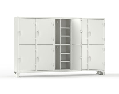 Extreme Duty 12 GA Double-Tier Locker with 10 Compartments, 20 Shelves, Coat Hooks - 122 in. W x 24in. D x 78 in. H - 106-24-2TPL-9003