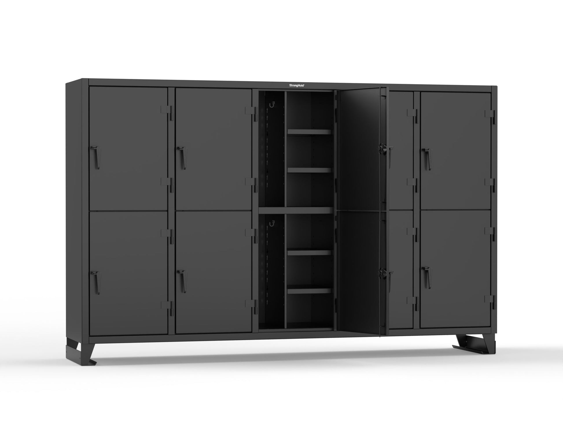 Extreme Duty 12 GA Double-Tier Locker with 10 Compartments, 20 Shelves, Coat Hooks - 122 in. W x 24in. D x 78 in. H - 106-24-2TPL-9005