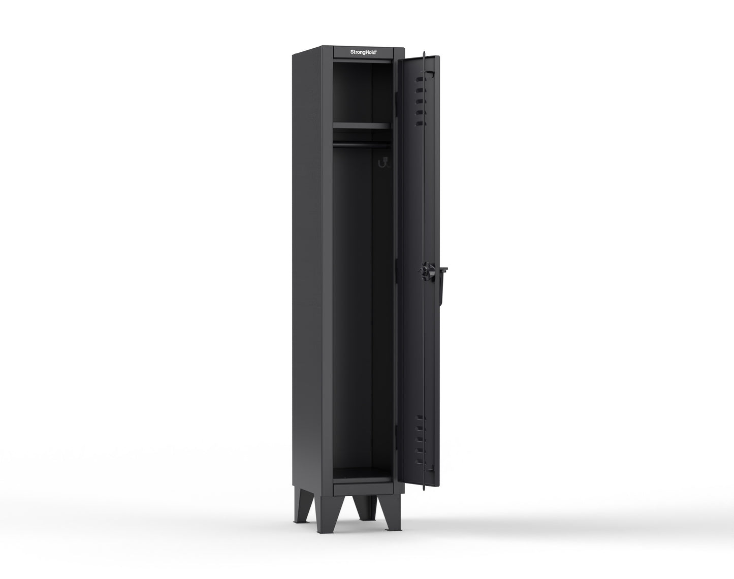 Extreme Duty 12 GA Single-Tier Locker with 1 Compartment, Louvered Doors, Wardrobe Rod - 14 in. W x 18in. D x 78 in. H - 16-18-1TSL-9005