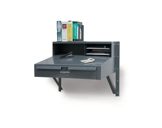 Extreme Duty 12 GA Wall-Mounted Shop Desk with 1 Drawer, Riser Shelf - 30 In. W x 28 In. D x 27 In. H
