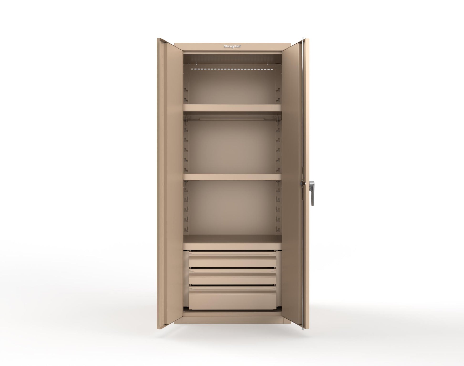Heavy Duty 18 GA Cabinet with 3 Drawers and 3 Shelves - 30 in. W x 24 in. D x 72 in. H - 2.66-243-3DB-P-1019