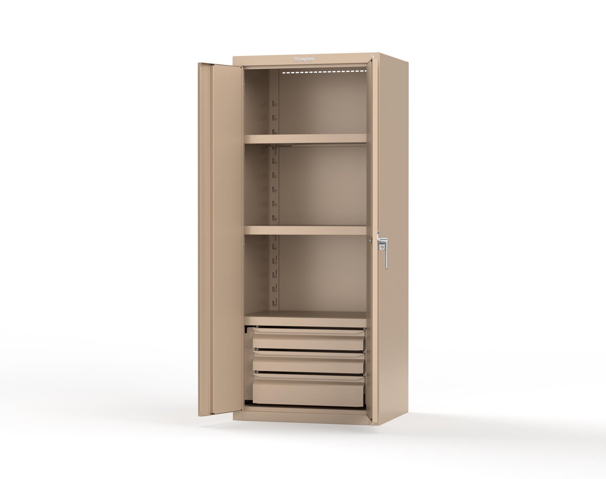 Heavy Duty 18 GA Cabinet with 3 Drawers and 3 Shelves - 30 in. W x 24 in. D x 72 in. H - 2.66-243-3DB-P-1019