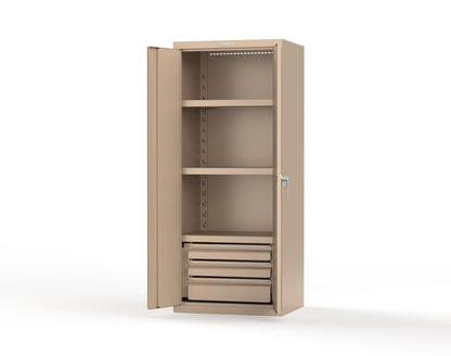 Heavy Duty 18 GA Cabinet with 3 Drawers and 3 Shelves - 30 in. W x 24 in. D x 72 in. H - 2.66-243-3DB-P-1019