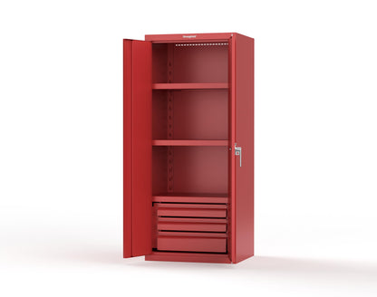 Heavy Duty 18 GA Cabinet with 3 Drawers and 3 Shelves - 30 in. W x 24 in. D x 72 in. H - 2.66-243-3DB-P-3001