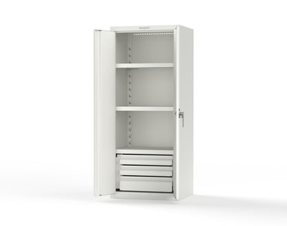 Heavy Duty 18 GA Cabinet with 3 Drawers and 3 Shelves - 30 in. W x 24 in. D x 72 in. H - 2.66-243-3DB-P-9003