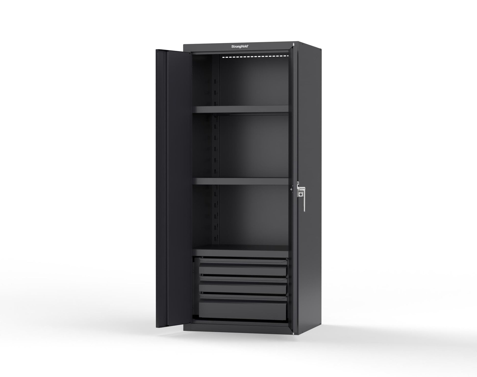 Heavy Duty 18 GA Cabinet with 3 Drawers and 3 Shelves - 30 in. W x 24 in. D x 72 in. H - 2.66-243-3DB-P-9005