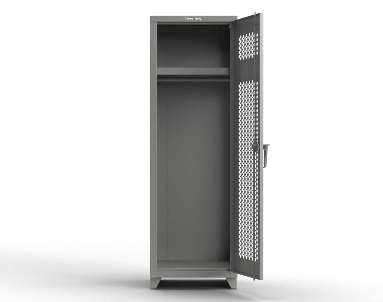 Extra Heavy Duty 14 GA Ventilated Single-Tier Locker with Shelf and Hanger Rod, 1 Compartment - 24 in. W x 24 in. D x 75 in. H