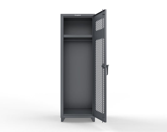 Extra Heavy Duty 14 GA Ventilated Single-Tier Locker with Shelf and Hanger Rod, 1 Compartment - 24 in. W x 24 in. D x 75 in. H - 26-1H-24-1T-L-7024