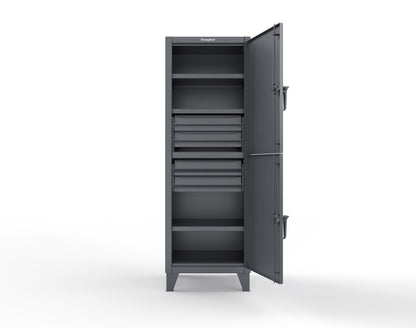 Extreme Duty 12 GA Double-Tier Locker with 2 Compartments, 3 Shelves, 4 Drawers - 26 in. W x 24in. D x 78 in. H - 26-24-2TPL-4DB-7024