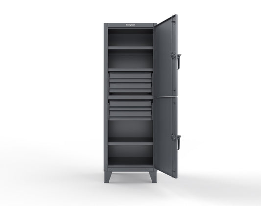 Extreme Duty 12 GA Double-Tier Locker with 2 Compartments, 3 Shelves, 4 Drawers - 26 in. W x 24in. D x 78 in. H - 26-24-2TPL-4DB-7024