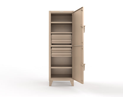 Extreme Duty 12 GA Double-Tier Locker with 2 Compartments, 3 Shelves, 4 Drawers - 26 in. W x 24in. D x 78 in. H - 26-24-2TPL-4DB-1019