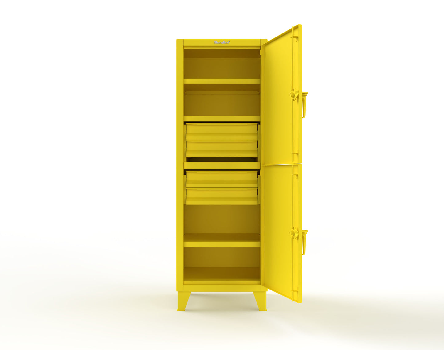 Extreme Duty 12 GA Double-Tier Locker with 2 Compartments, 3 Shelves, 4 Drawers - 26 in. W x 24in. D x 78 in. H - 26-24-2TPL-4DB-1023