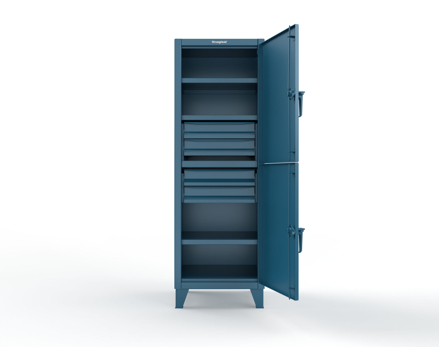 Extreme Duty 12 GA Double-Tier Locker with 2 Compartments, 3 Shelves, 4 Drawers - 26 in. W x 24in. D x 78 in. H - 26-24-2TPL-4DB-5010