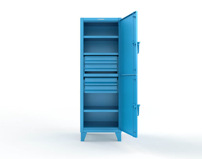 Extreme Duty 12 GA Double-Tier Locker with 2 Compartments, 3 Shelves, 4 Drawers - 26 in. W x 24in. D x 78 in. H - 26-24-2TPL-4DB-5012