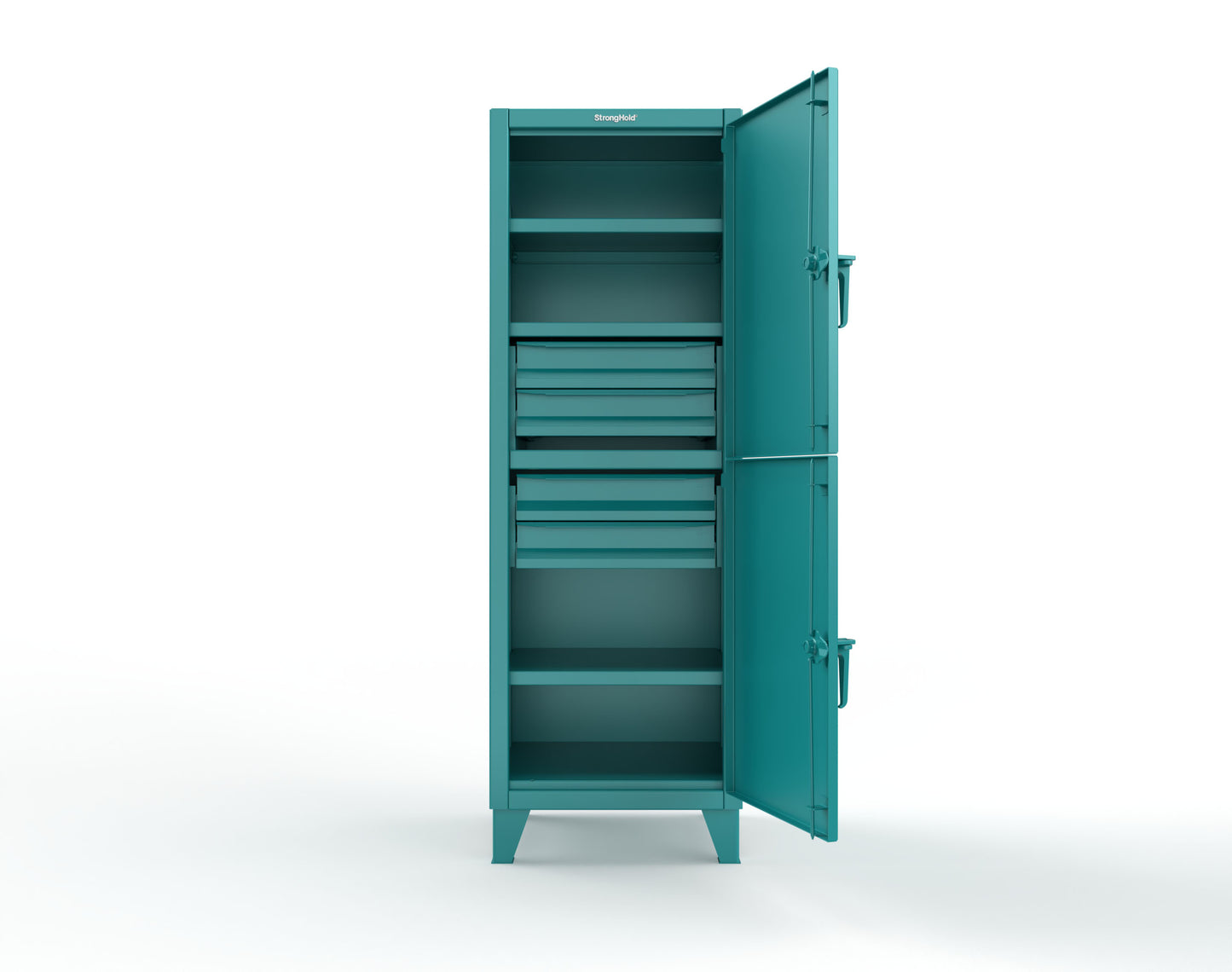 Extreme Duty 12 GA Double-Tier Locker with 2 Compartments, 3 Shelves, 4 Drawers - 26 in. W x 24in. D x 78 in. H - 26-24-2TPL-4DB-5021