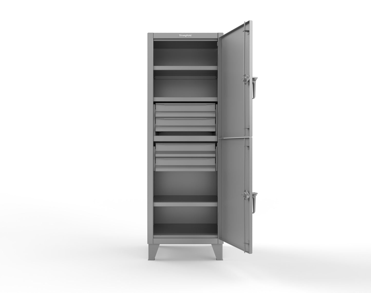 Extreme Duty 12 GA Double-Tier Locker with 2 Compartments, 3 Shelves, 4 Drawers - 26 in. W x 24in. D x 78 in. H - 26-24-2TPL-4DB-7037