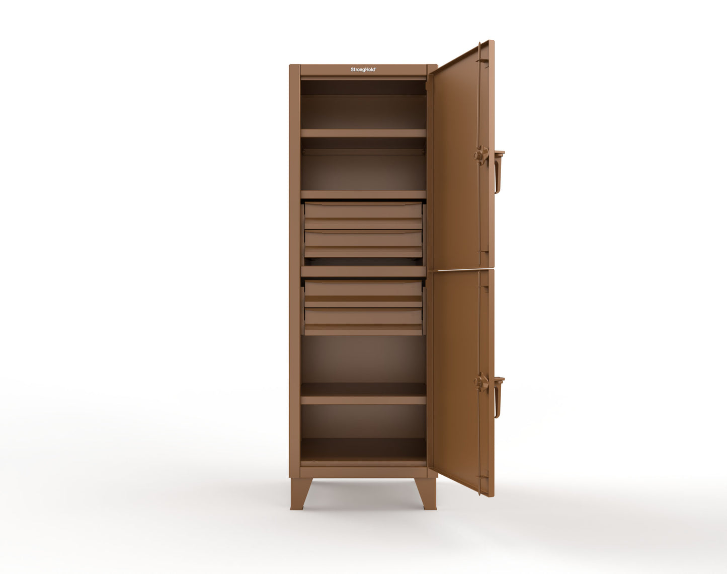Extreme Duty 12 GA Double-Tier Locker with 2 Compartments, 3 Shelves, 4 Drawers - 26 in. W x 24in. D x 78 in. H - 26-24-2TPL-4DB-8025
