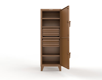 Extreme Duty 12 GA Double-Tier Locker with 2 Compartments, 3 Shelves, 4 Drawers - 26 in. W x 24in. D x 78 in. H - 26-24-2TPL-4DB-8025