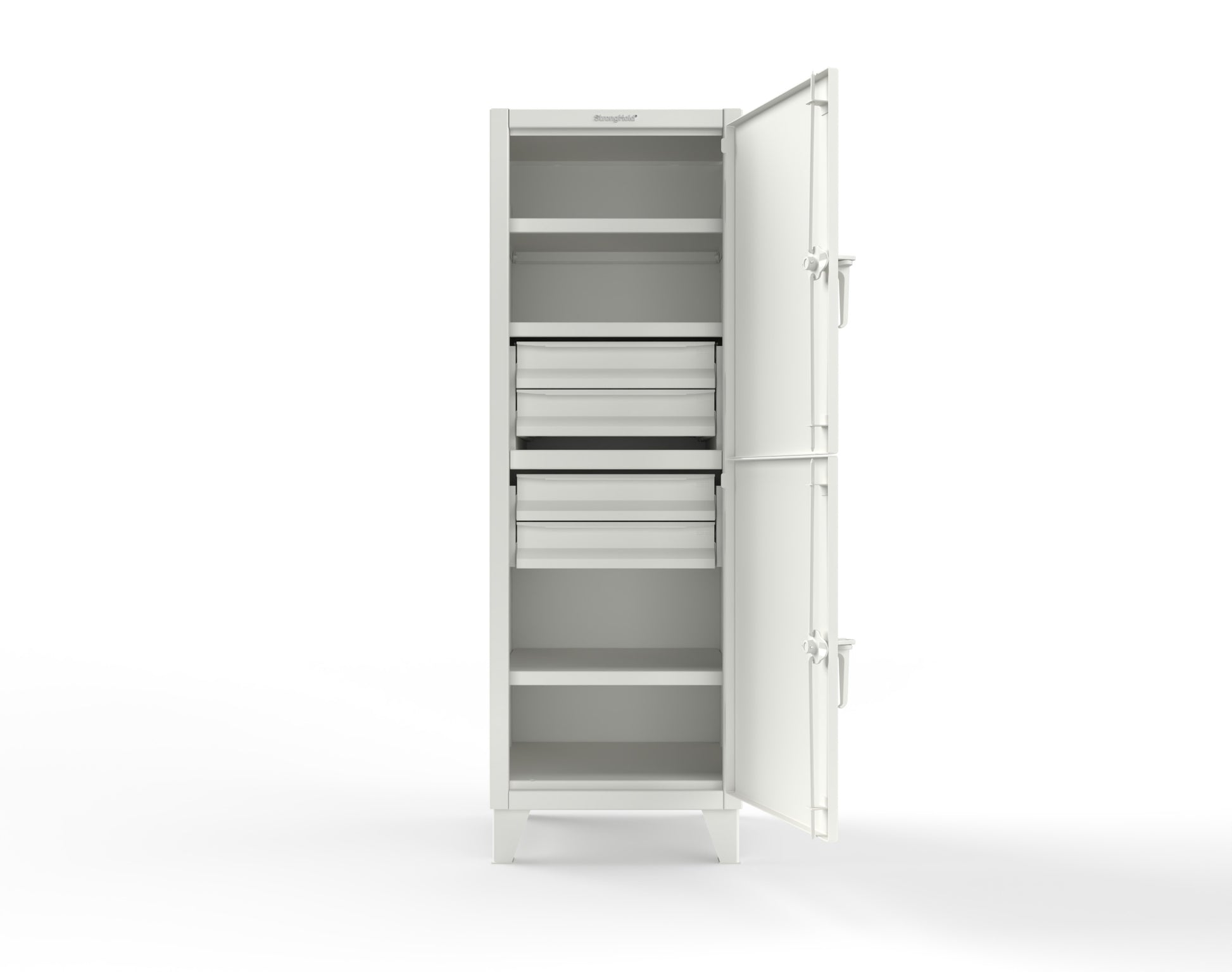 Extreme Duty 12 GA Double-Tier Locker with 2 Compartments, 3 Shelves, 4 Drawers - 26 in. W x 24in. D x 78 in. H - 26-24-2TPL-4DB-9003