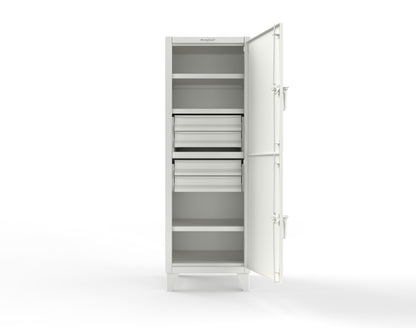 Extreme Duty 12 GA Double-Tier Locker with 2 Compartments, 3 Shelves, 4 Drawers - 26 in. W x 24in. D x 78 in. H - 26-24-2TPL-4DB-9003