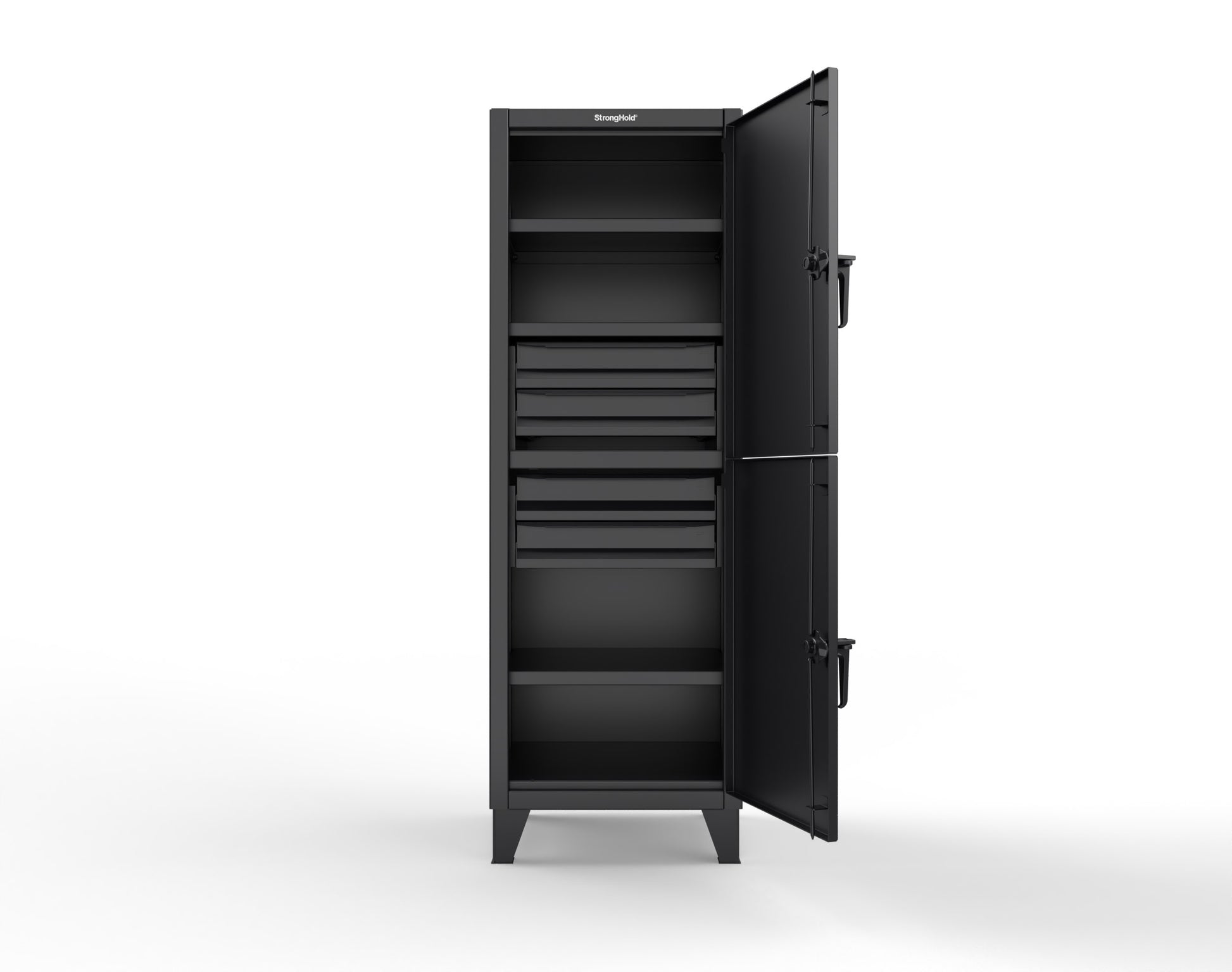 Extreme Duty 12 GA Double-Tier Locker with 2 Compartments, 3 Shelves, 4 Drawers - 26 in. W x 24in. D x 78 in. H - 26-24-2TPL-4DB-9005
