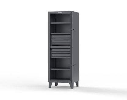 Extreme Duty 12 GA Double-Tier Locker with 2 Compartments, 3 Shelves, 4 Drawers - 26 in. W x 24in. D x 78 in. H - 26-24-2TPL-4DB-7024