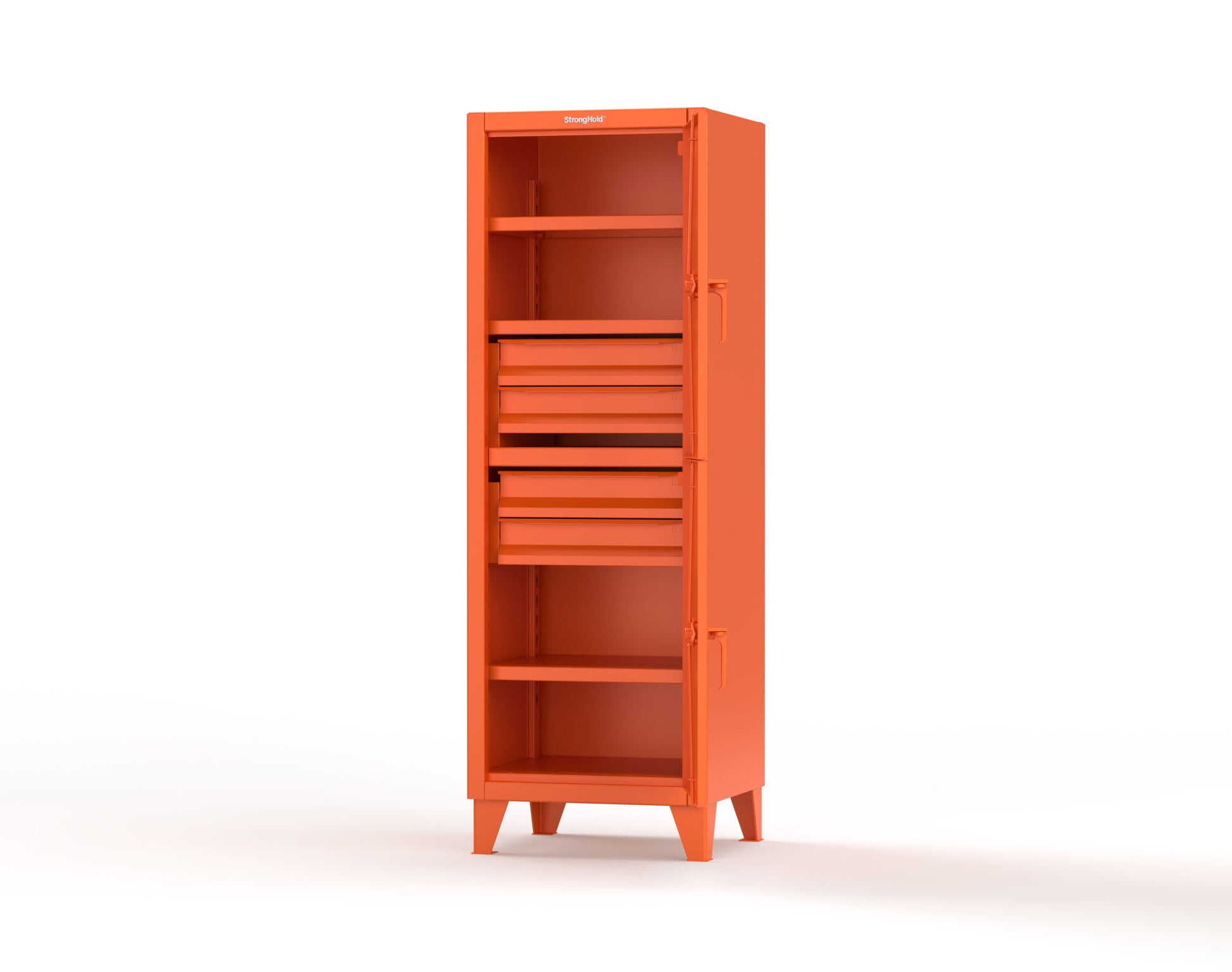 Extreme Duty 12 GA Double-Tier Locker with 2 Compartments, 3 Shelves, 4 Drawers - 26 in. W x 24in. D x 78 in. H - 26-24-2TPL-4DB-2004