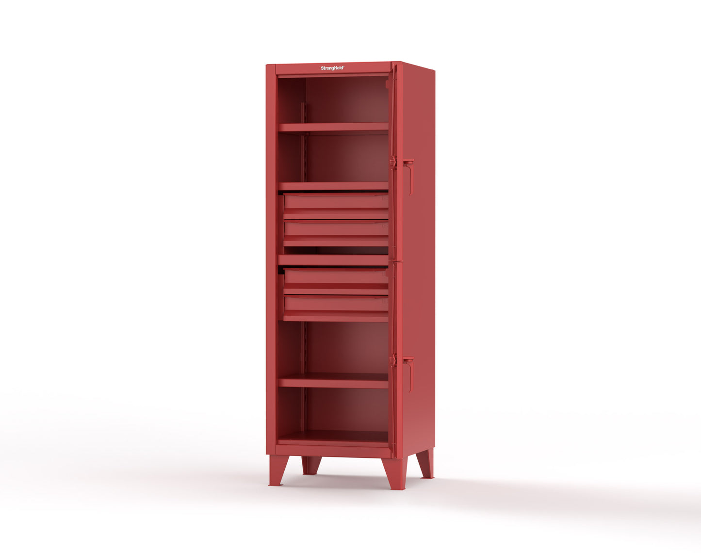 Extreme Duty 12 GA Double-Tier Locker with 2 Compartments, 3 Shelves, 4 Drawers - 26 in. W x 24in. D x 78 in. H - 26-24-2TPL-4DB-3001